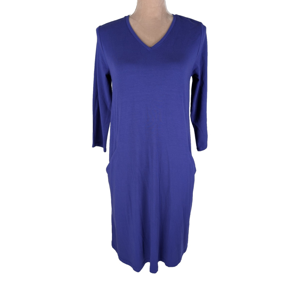 NWT Eileen Fisher 2XS Blue Knit Midi Dress Classic Staple Oversized Lagenlook